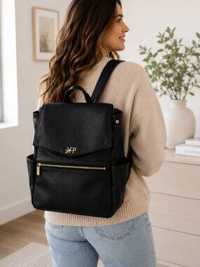 Freshly Picked Backpack Diaper Bag Black Vegan Leather Convertible Travel Tote